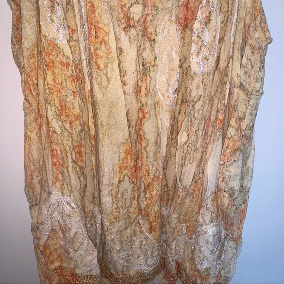 Bohemian Lace Accent Women's Tank Top Orange Tan - Picture 4 of 10